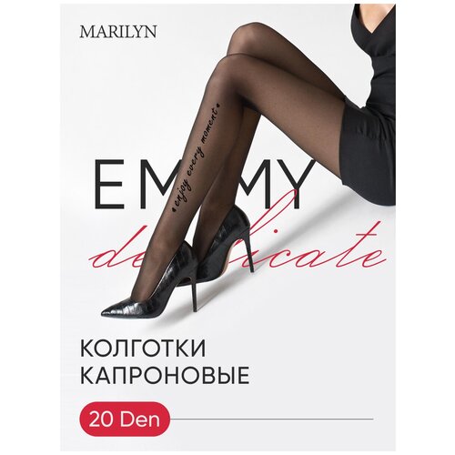 Marilyn EMMY Z09 black Колготки женские черные капроновые 20 ден, размер 3/4, надпись сбоку, ластовица