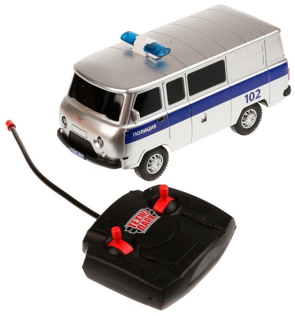 Автомобиль радиоуправляемый УАЗ 452 полиция 18 см со светом Цвет Серебристый технопарк 452-18RCL-POL-GY
