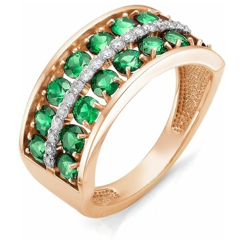 Кольцо Master Brilliant, красное золото, 585 проба, изумруд, бриллиант, размер 17, зеленый кольцо из золота с бриллиантами и изумрудами