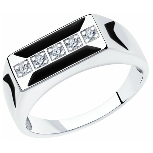 2388611 кольцо из позолоченного серебра с эмалью и фианитами красная пресня размер 17 5 Печатка Diamant, серебро, 925 проба, размер 19.5