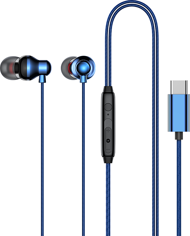 Наушники проводные Recci REP-L36 Metal Wired Earphone Type-C синий