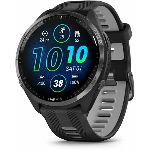 Часы Garmin FORERUNNER 965 черные темно-серый DLC титановый безель с черным ремешком 7499000₽
