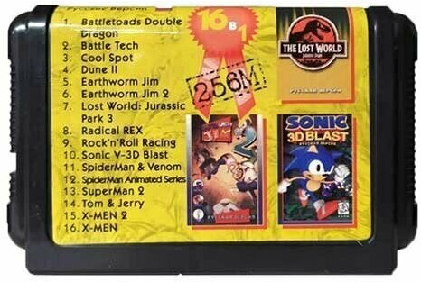 Jurassic Park 3, X-Man1,2, Eartworm Jim1,2, R-n-R Racing, Battletech и другие хиты на Sega (всего 16) - (без коробки)