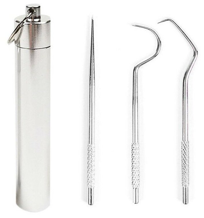 Набор инструментов для ухода за зубами из нержавеющей стали (приборы для чистки зубов и удаления налета), 3 предмета в футляре