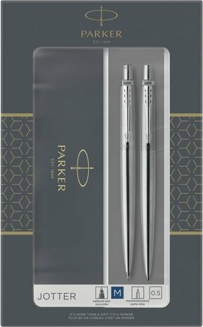 Набор Parker"Jotter Stainless Steel CT": шариковая ручка синяя и механический карандаш, 1 упаковка