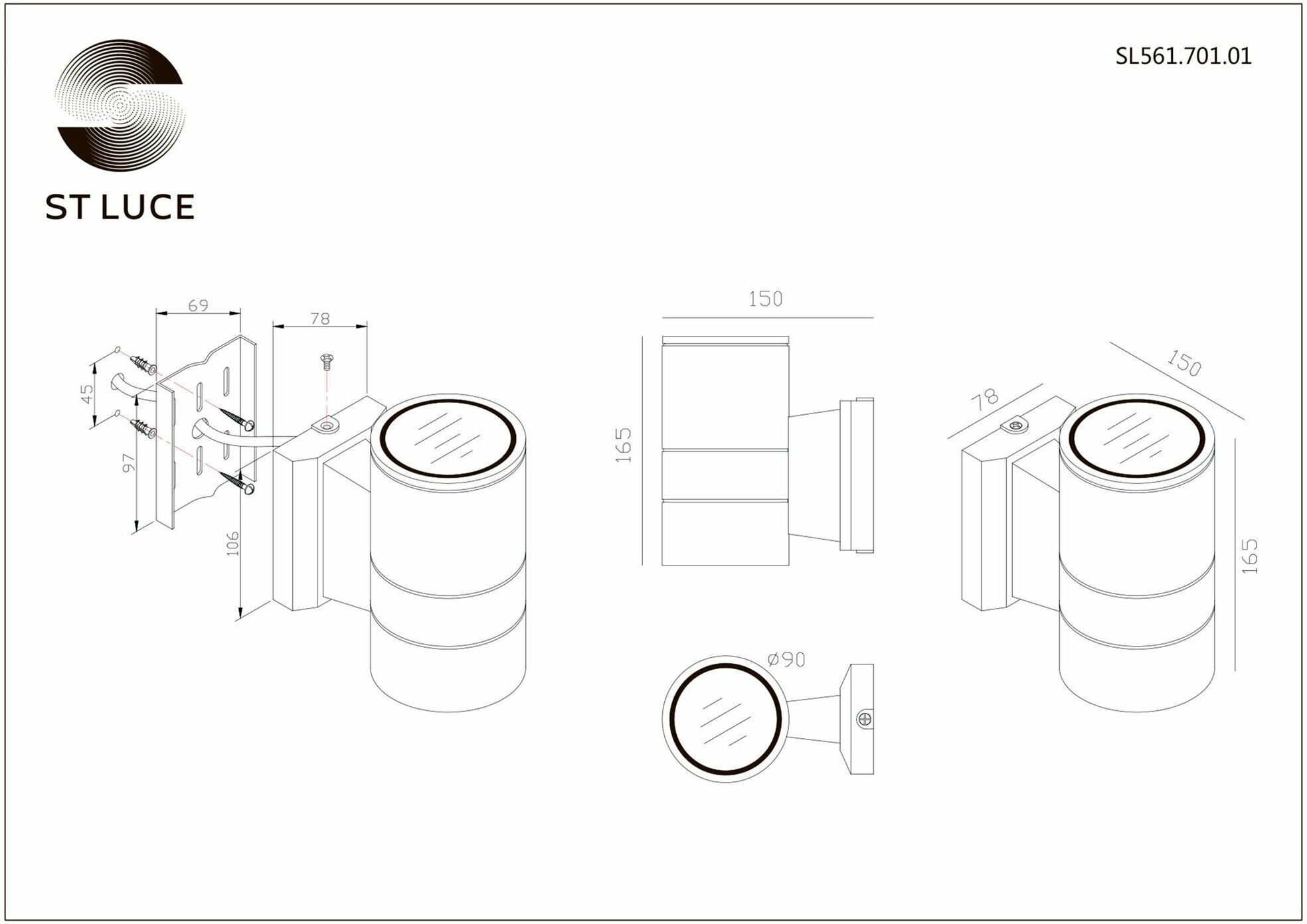 Светильник уличный настенный ST LUCE TUBO - 1xLEDx5W 4000K 9 x 16,7см - фото №3