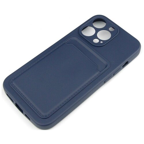 Чехол накладка силиконовый для Apple iPhone 13 Pro с защитой объектива камеры и карманом для карт, синий