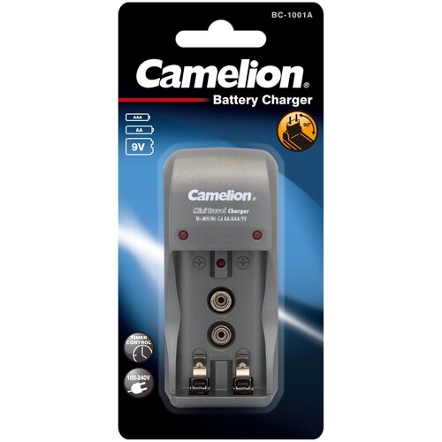 Camelion BC 1001A titanium(BC1001, ЗУ для 2хAA, AAA или 1x9V, 200мА, складная вилка, таймер )