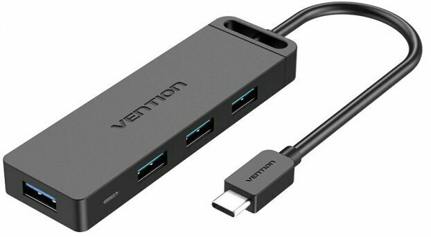 Порт-репликатор Vention Type-C to 4-Port USB 3.0 Hub with Power Supply Black 0.15M ABS Type (TGKBB) - фото №3