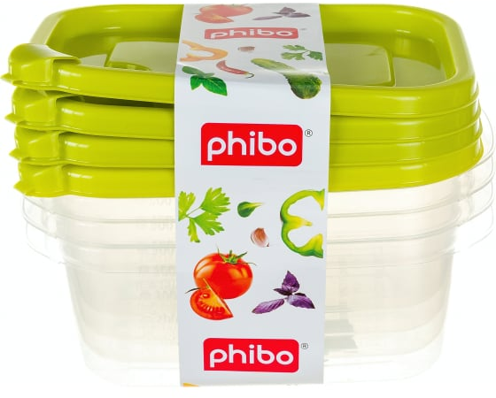 Набор Phibo контейнеров, 600мл x 4шт зеленый - фотография № 1