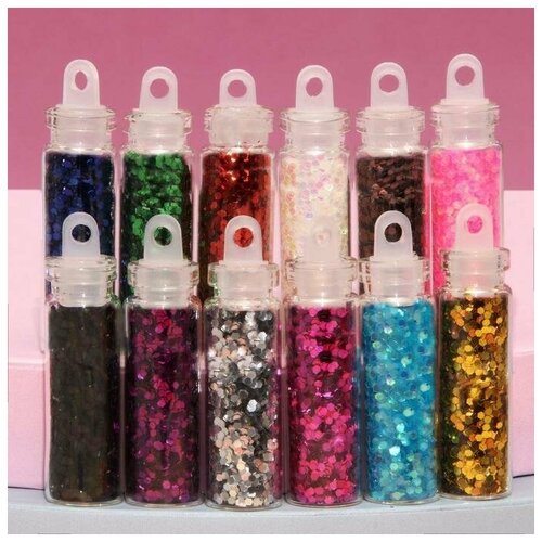 Блёстки для декора, крупные, 12 бутылочек