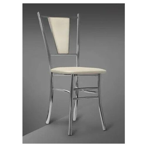 Стул, Марс, для обеденной зоны, столовой, кухни, дома, дачи, металлический, хромированный корпус, цвет сиденья бежевый, экокожа
