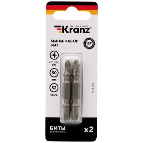 Kranz Мини-набор бит PZ2xPZ2, PZ1xPZ3-50 мм (2 шт./уп.) набор бит двусторонних bauhow ph2x50мм сталь s2 10 шт