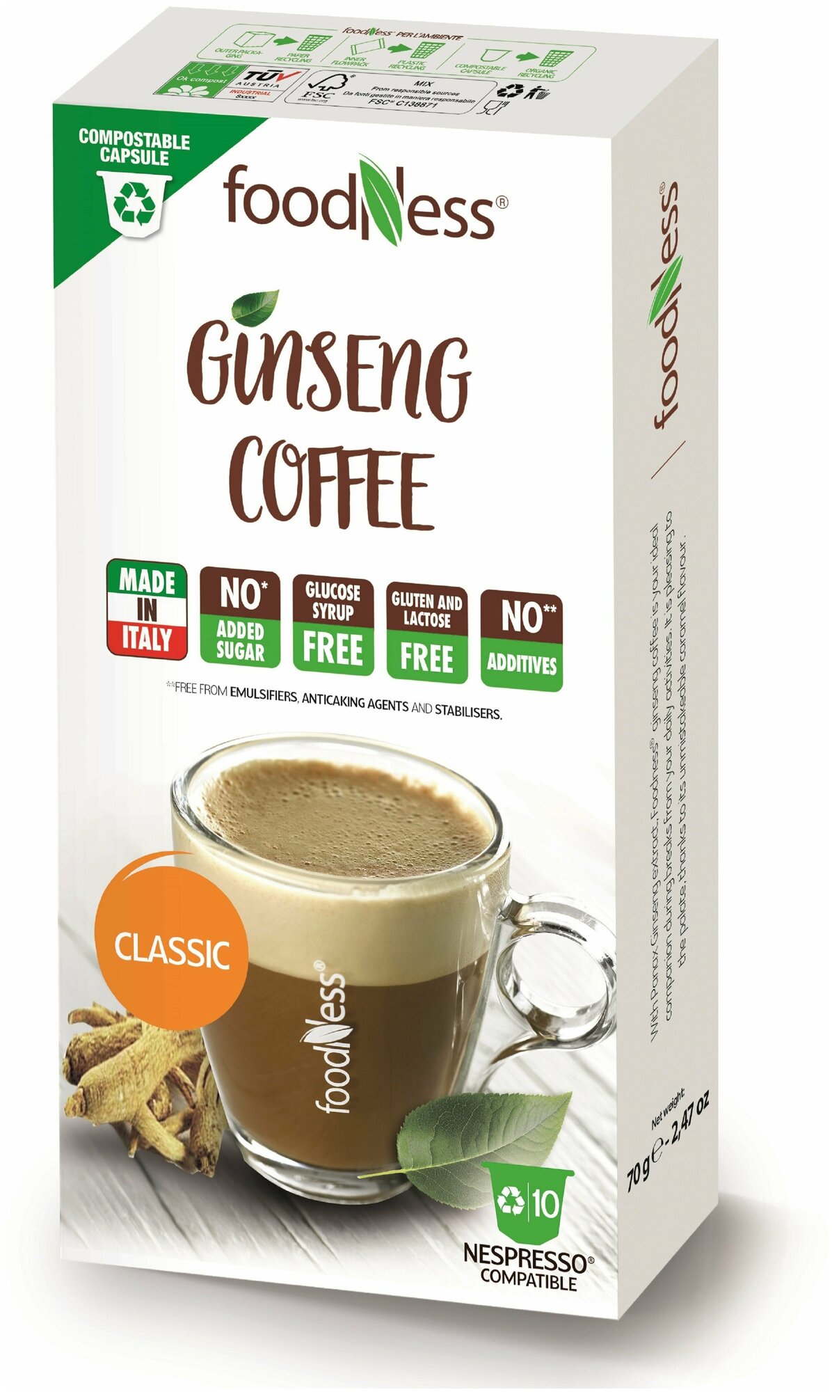 велнес-напитк FOODNESS Ginseng Coffee "Кофе с Женьшенем" в капсулах Nespresso 10шт. - фотография № 1