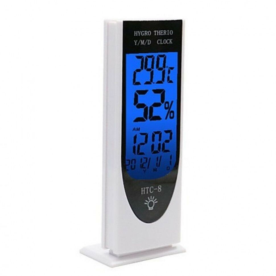 Термометр-гигрометр метеостанция с часами будильником HTC-8 - фотография № 2