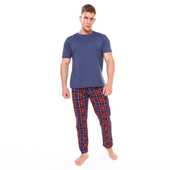 Комплект домашний мужской (футболка/брюки), цвет синий/красный, размер 58 - фотография № 20