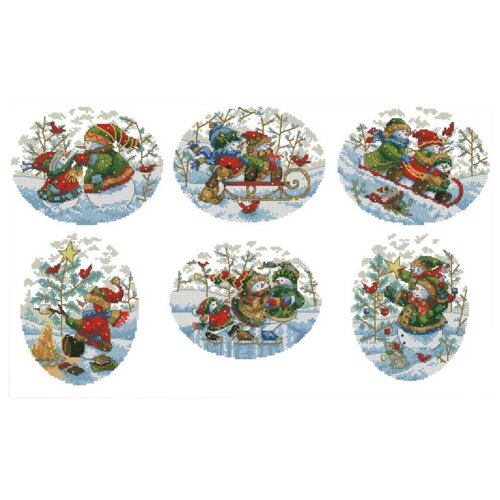 Dimensions Набор для вышивания Playful Snowmen Ornaments (Украшения Игривые снеговики) 6 дизайнов (08828), разноцветный, 10 х 11 см