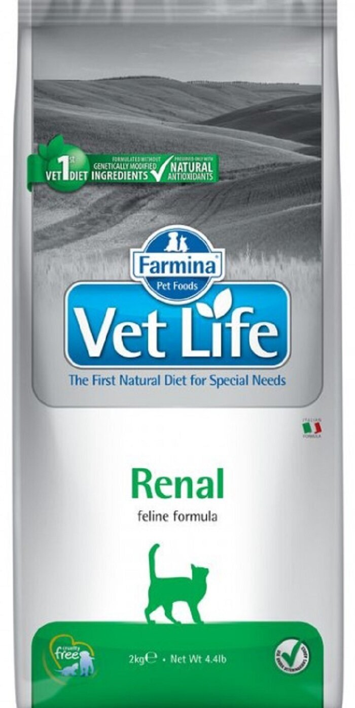 Сухой корм Farmina Vet Life Renal, для кошек с заболеваниями почек, при почечной недостаточности, диетический, курица, 2 кг