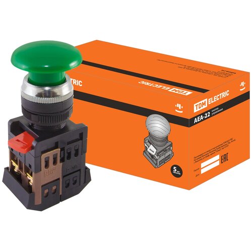 Кнопка AEA-22 Грибок зеленый d22мм 1з+1р TDM Electric (SQ0704-0016) кнопка bс51 грибок без подсветки желтый 1з tdm sq0704 0045 1 шт