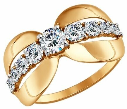 Кольцо кольцо из золота 017315, красное золото, 585 проба, фианит, размер 17, бесцветный