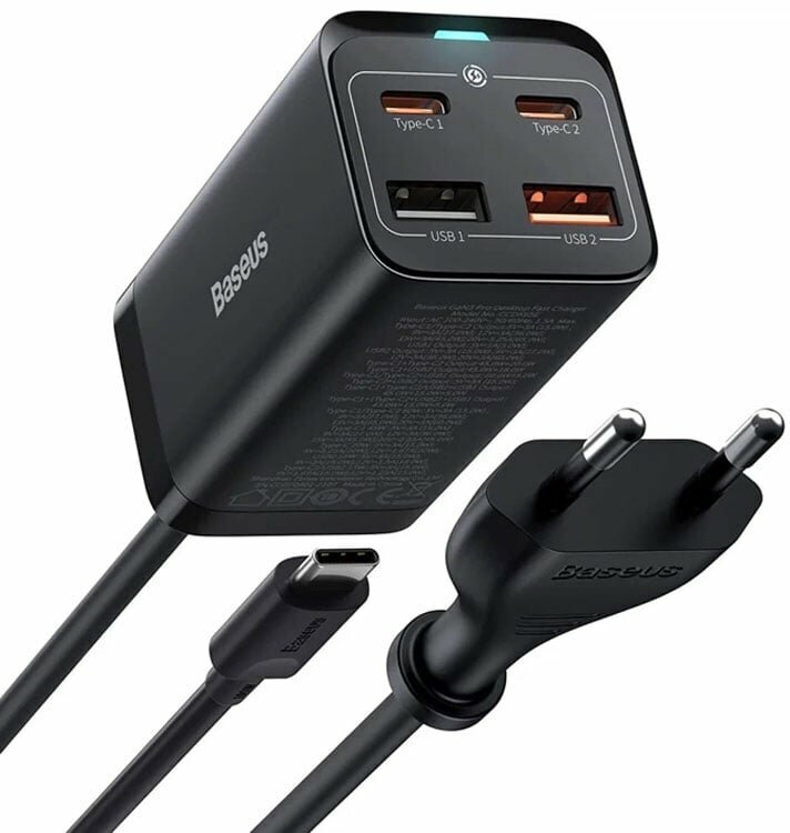 Сетевое зарядное устройство Baseus GaN3 Pro Desktop Fast Charger, 2C+2USB, 100W EU + Cable Type-C to Type-C 100W 1м, Черный, (CCGP000101)