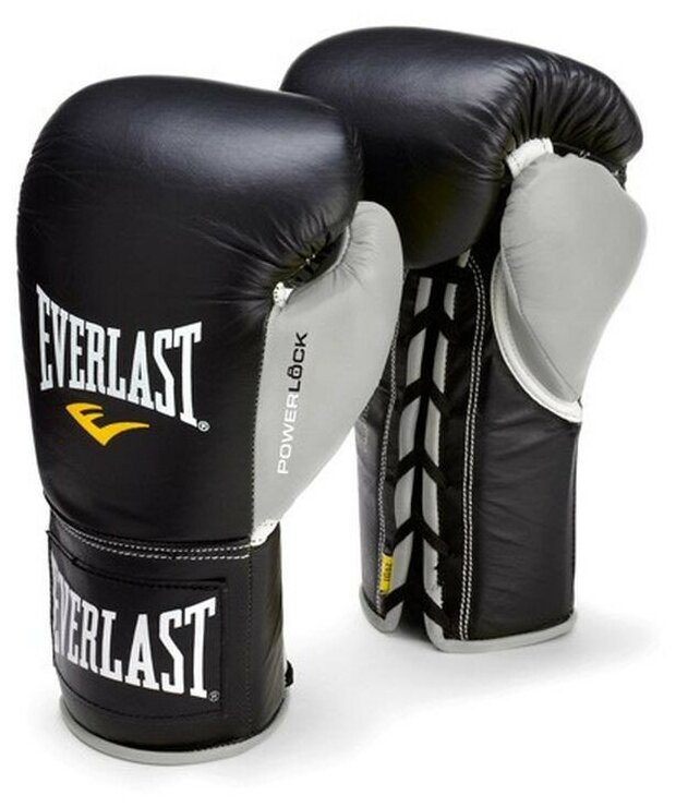 Перчатки боевые Everlast Powerlock 10oz черные/серые