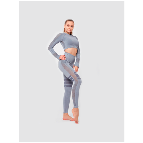 фото Спортивный костюм для йоги и фитнеса с сетчатыми вставками (тайтсы, рашгард) цвет муссон, размер l noname