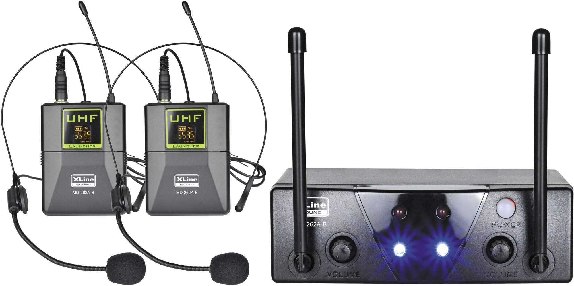 Радиосистема двухканальная c двумя поясными передатчиками, фикс. частота Xline MD-262A-B