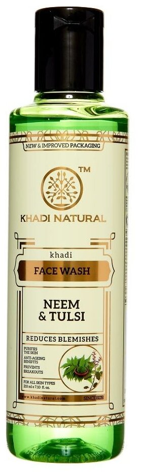 Гель для умывания очищающий с Нимом и Туласи Кхади (Herbal Face Wash Neem Tulsi Khadi), 210 мл