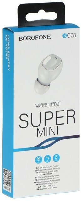 Наушник беспроводной Borofone BC28 Shiny sound, микрофон, BT5.0, 40 мАч, белый