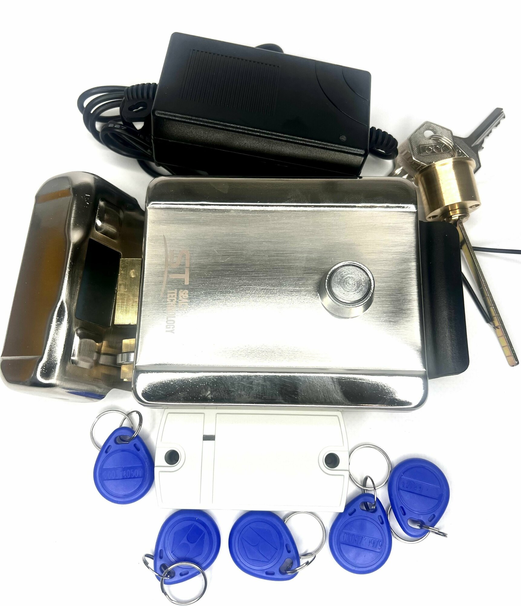 Электромеханический замок на калитку с синими ключами em-marine (таблетка)