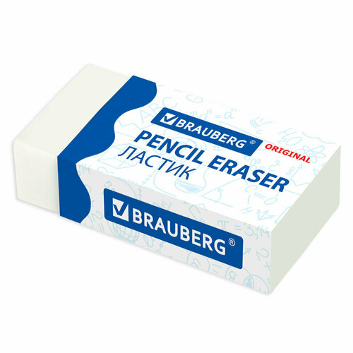 Ластик BRAUBERG Original, 38х20х10 мм, белый, прямоугольный, картонный держатель, 228073, 228073