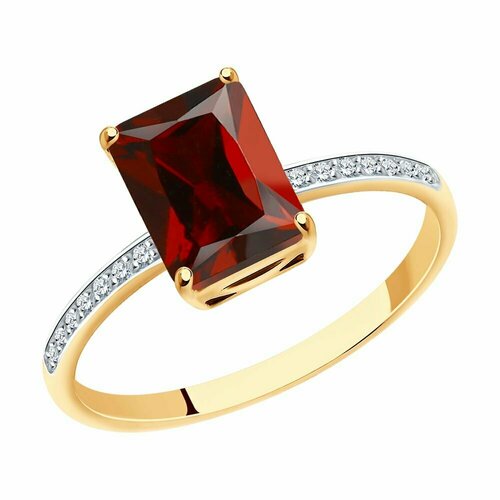 фото Кольцо, золото, 585 проба, гранат, фианит, размер 17.5 diamant-online