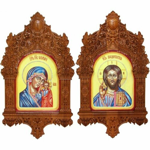 Венчальная пара рукописных икон Вседержитель и Божья Матерь Казанская, арт ИРП-848