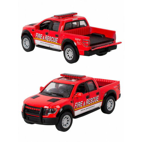 металлическая машинка игрушка для мальчика ford f 150 svt raptor supercrew грязный машина инерционная коллекционная цвет сюрприз Металлическая машинка Kinsmart 1:46 «2013 Ford F-150 SVT Raptor SuperCrew (Пожарные)» инерционная KT5365DPR-1