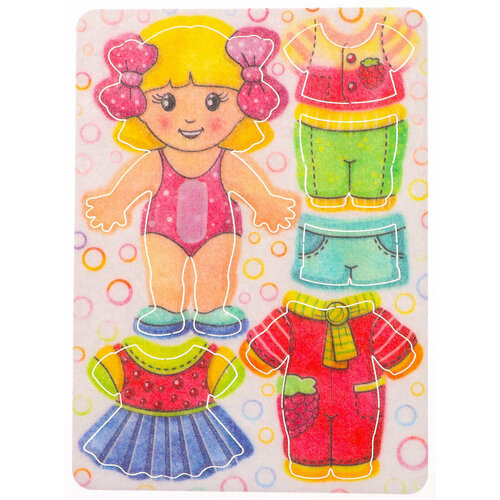 развивающая игра из фетра на липучках smile decor наряди куколку малинка Развивающая игра-одевалка из фетра Smile Decor Малинка, кукла-одевашка на липучках