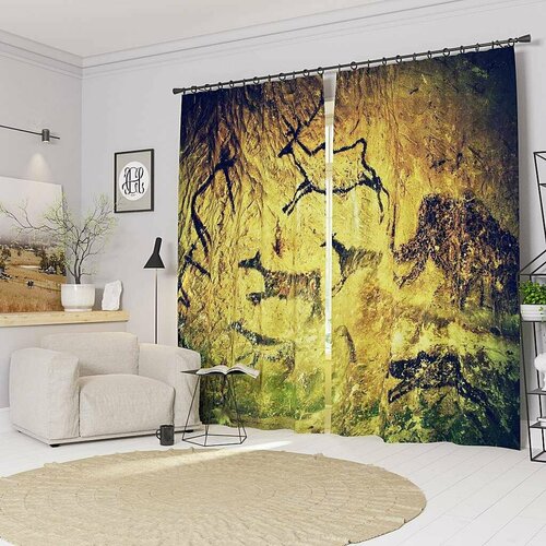 Фотошторы Наскальная живопись Ш150xВ190 см. 2шт. Габардин на тесьме