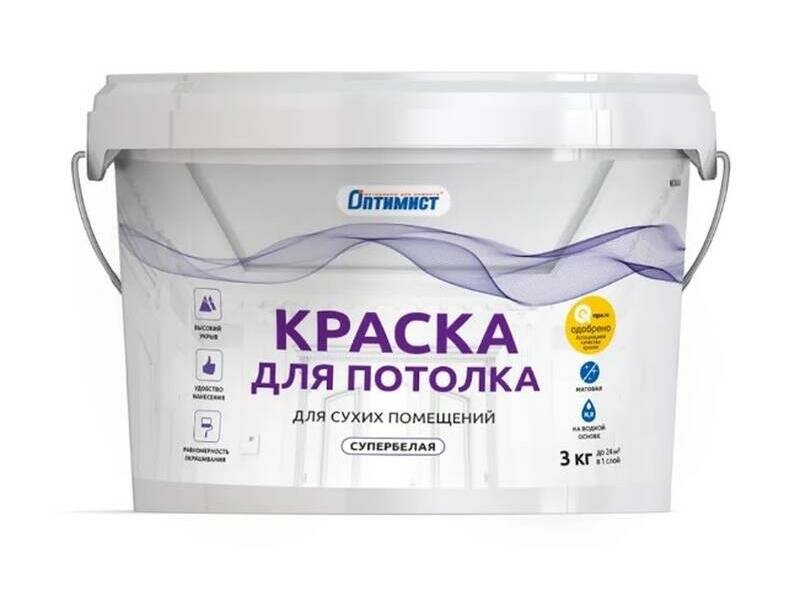 Краска W203 оптимист для потолков супербелая 3кг OPP166