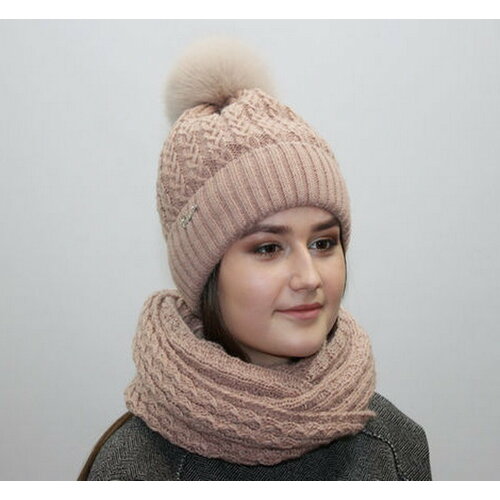 фото Комплект комплект шапка + снуд, 2 предмета, размер 54-55, экрю мария