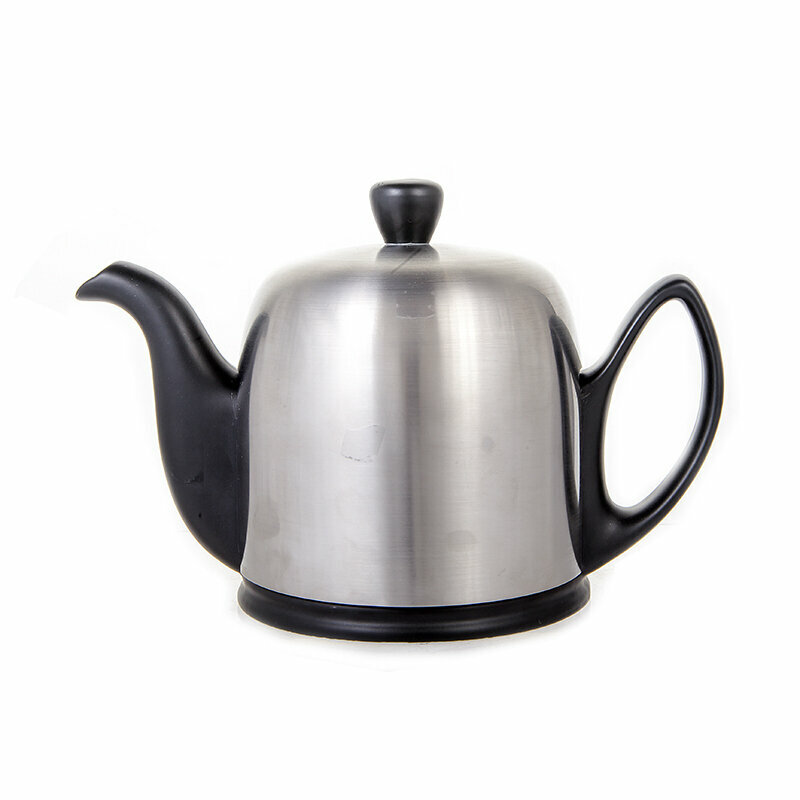 Фарфоровый черный заварочный чайник на 4 чашки с стальной крышкой + ситечко Degrenne Salam White, 700 мл,