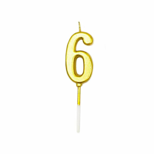 Свеча для торта Золотая, в форме цифры 6 (парафин) / 2,5x4,5см, 90501