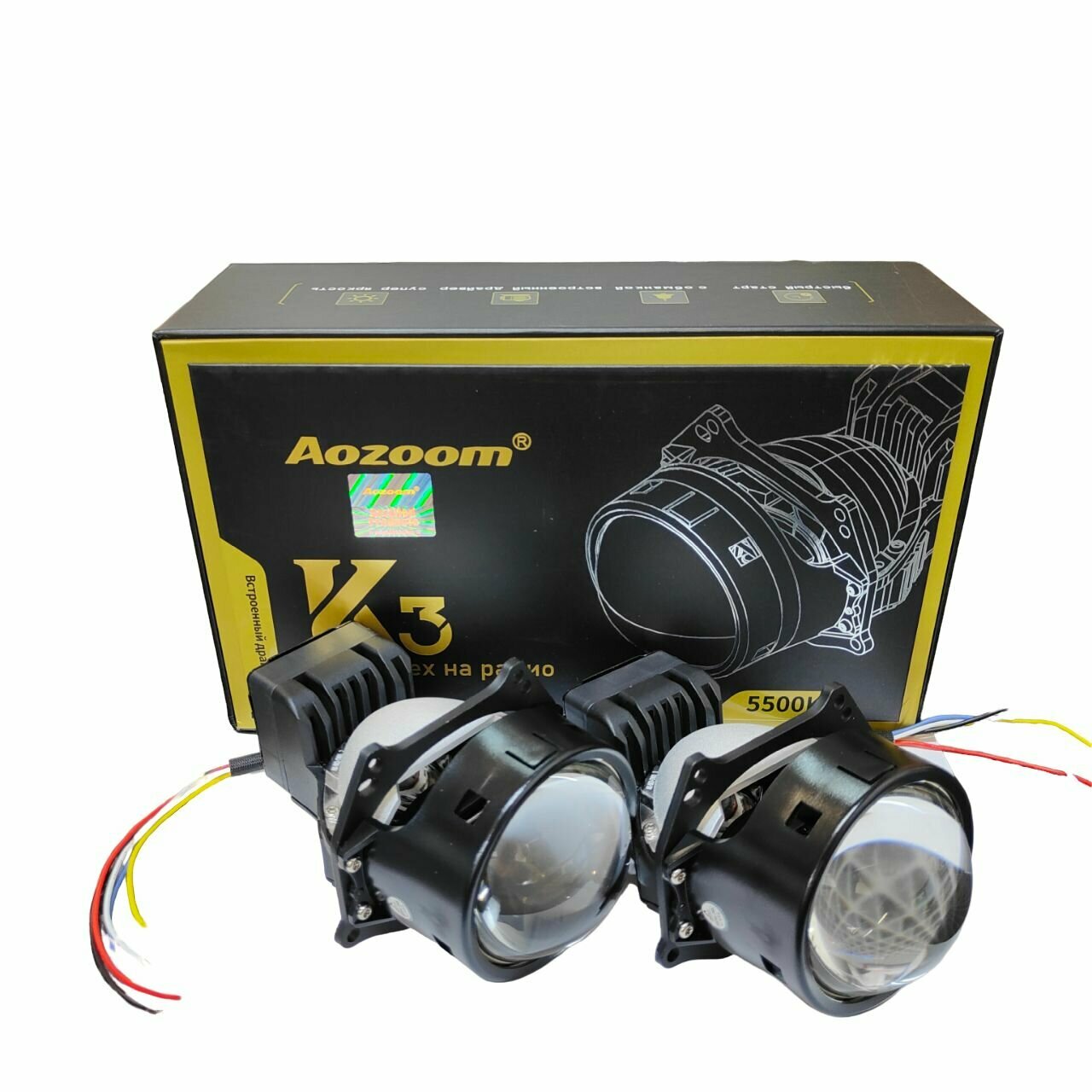 Светодиодные модули дальнего/ближнего света Aozoom DRAGON KNIGHT K3 DK200 BI LED 3" 5500K 2 чипа 9 кристаллов (2 линзы, комплект)