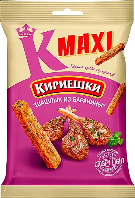 Кириешки Maxi, сухарики со вкусом Шашлык из баранины по 60 грамм