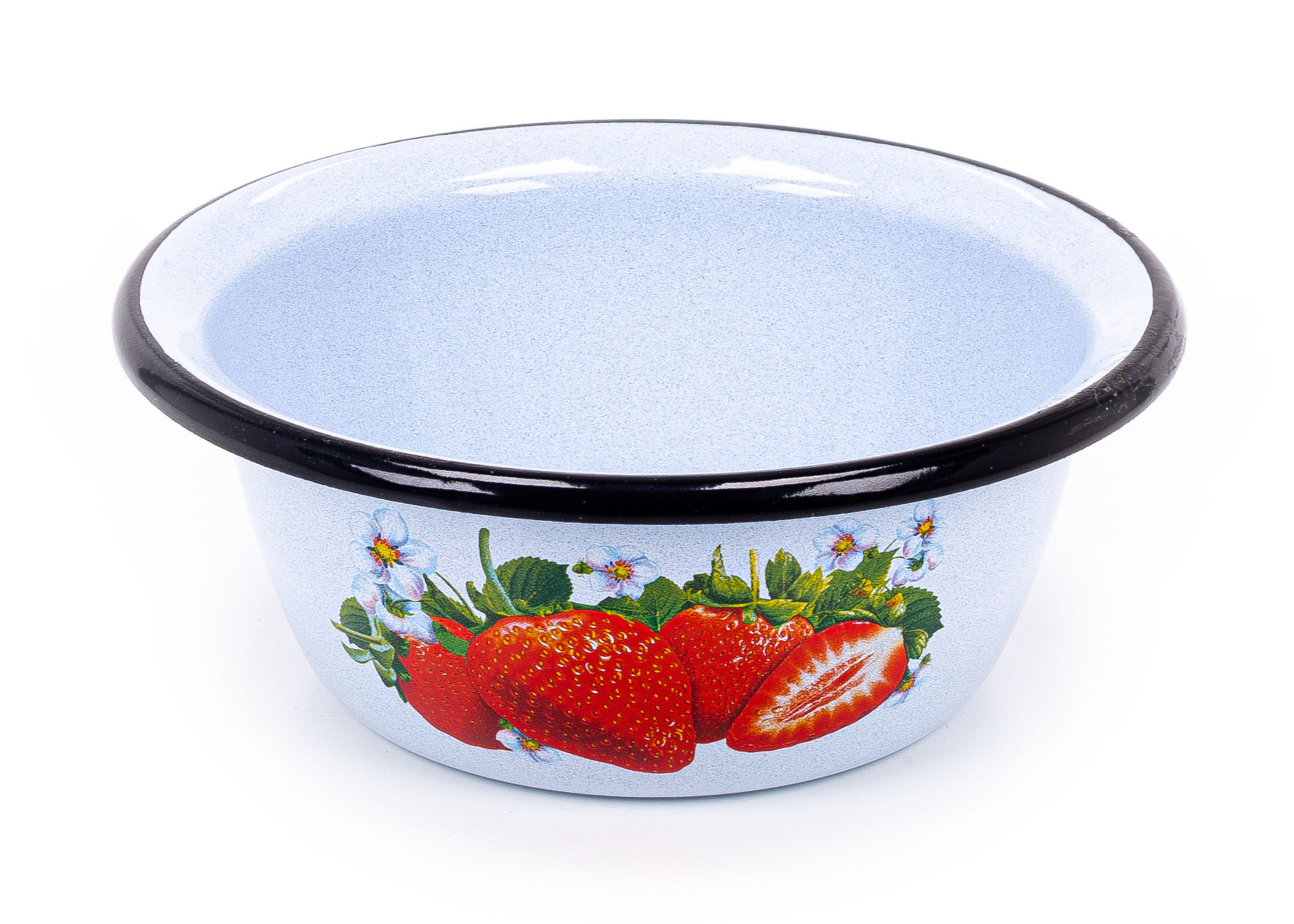 фото Миска СтальЭмаль Клубника садовая эмаль серо-голубая 0.8л