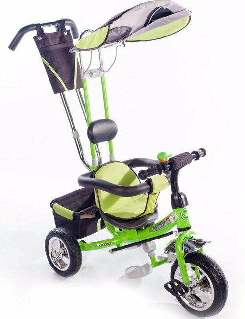 Трехколесный велосипед JS08ET с ручкой, eva колеса Зеленый