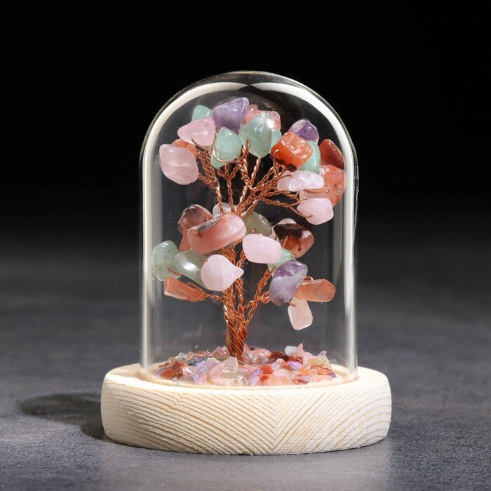 Сувенир в куполе "Дерево Жизни. Самоцветы", натуральный камень, 10 х 7 см