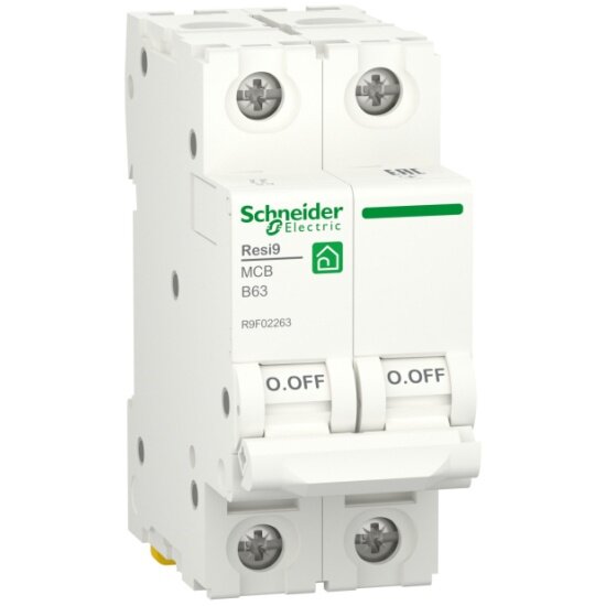 Автоматический выключатель SYSTEME ELECTRIC (SCHNEIDER ELECTRIC) SCHNEIDER ELECTRIC RESI9 (АВ) B 63А 2P 6000A R9F02263