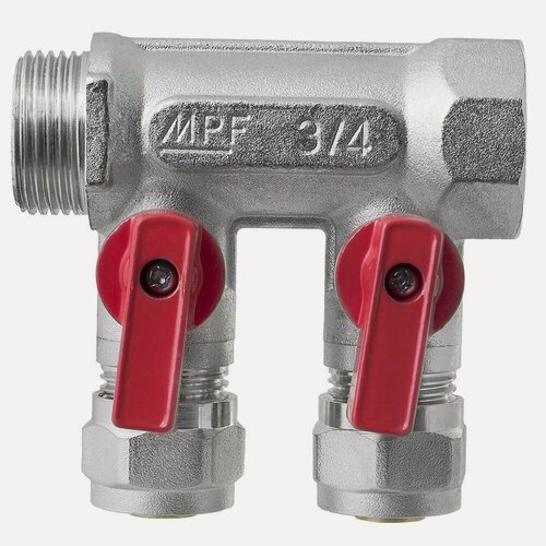 Изображение товара Коллектор MPF для металлопластиковых труб с отсекающими кранами 3/4" х 2 выхода 16 мм