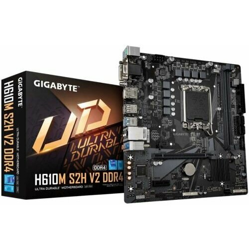 Материнская плата mATX GIGABYTE H610M S2H V2 DDR4 (LGA1700, H610, 2*DDR4 (3200), 4*SATA 6G, M.2, 2*PCIE, Glan, D-Sub, DVI-D, DP, HDMI, 2*USB 3.2, 4*U