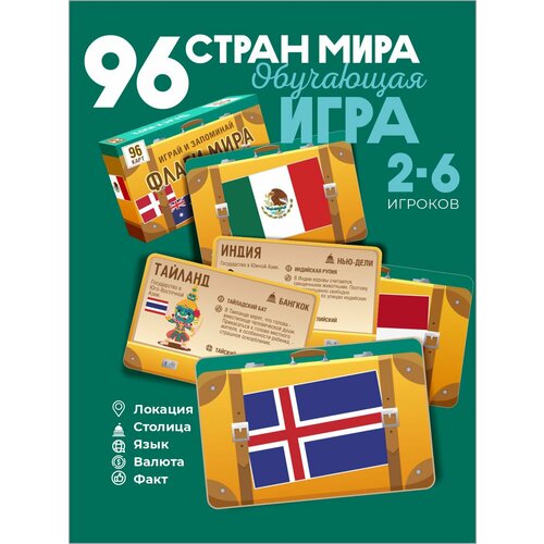 Флаги и страны мира игра настольная для взрослых и детей 96 штук